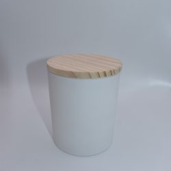FROSTED GLASS WHITE 300ML CANDLE JAR WITH WOODEN LID