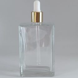 100ml rectangular transparent glass bottle with gold cap
